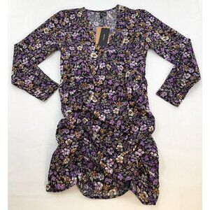 VERA MODE Womens Size Small Floral Black Purple Long Sleeve Mini Dress
